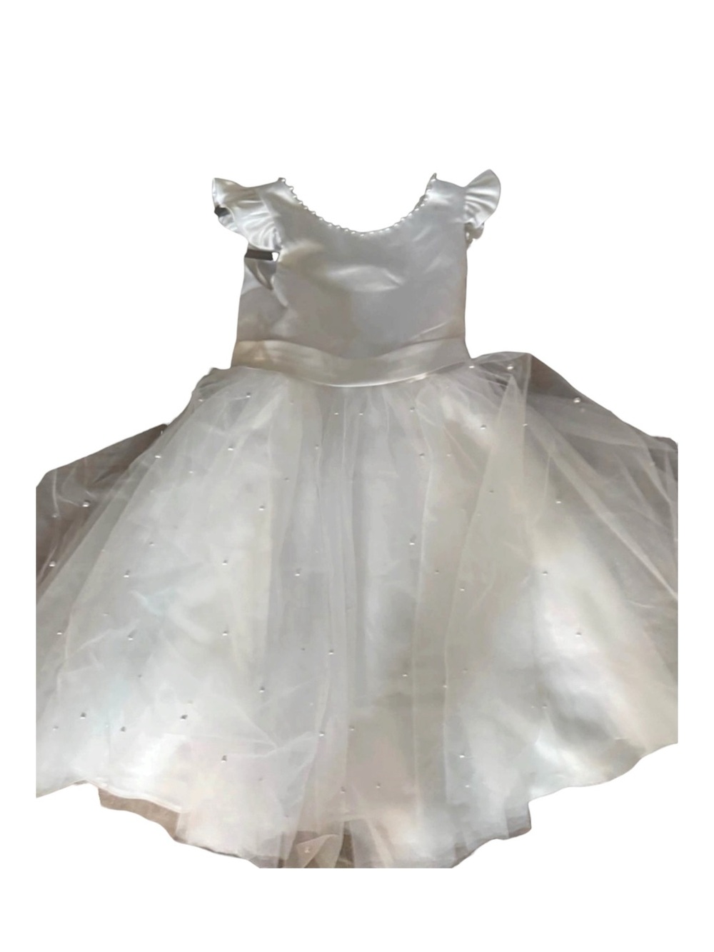 JJ’s House White Flower Girl Dress – Pearl Embellished Tulle